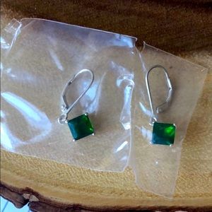 Sterling silver drop Emerald stone earrings